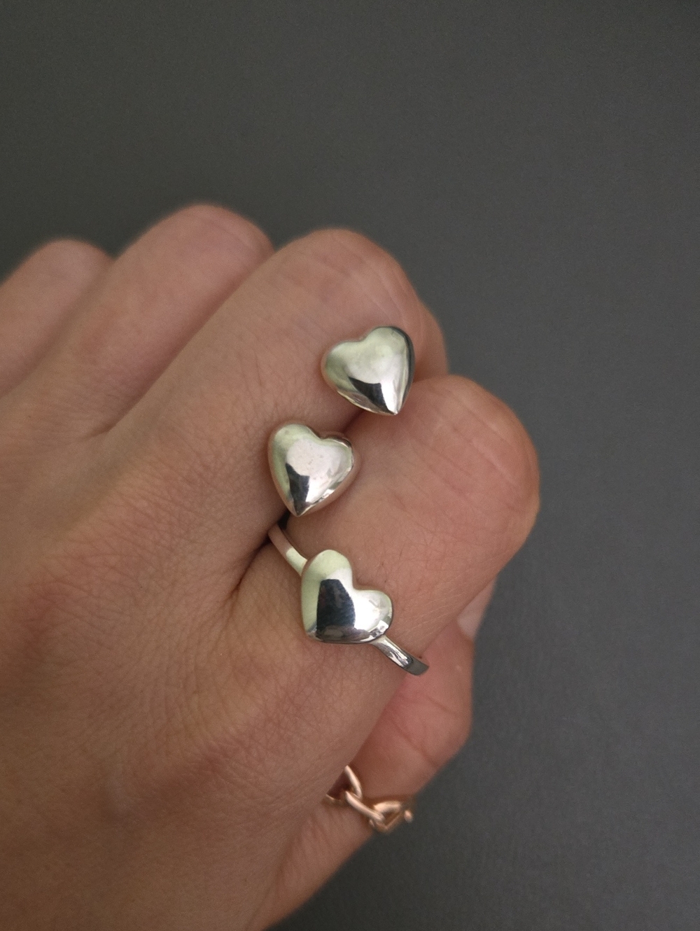 Sterling Silver Heart Ring and Stud Earrings Set - Silver